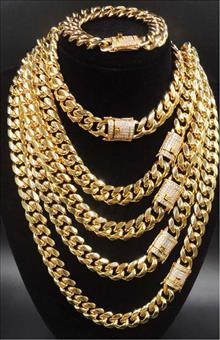 Miami Cuban Link Chain W CZ Clasp 18k Gold Plated Stainless Steel