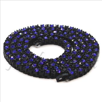 Hip Hop Fashion 1 Row Necklace in Black Plating With Blue & Black Stones