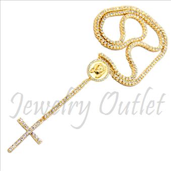 Hip Hop Fashion 1 Row Crystal Rosary Beautiful Shiny Stones
and Gold Plating With White Stones
30 inches Rosary Chain with 6 inches dangling part with Cross
