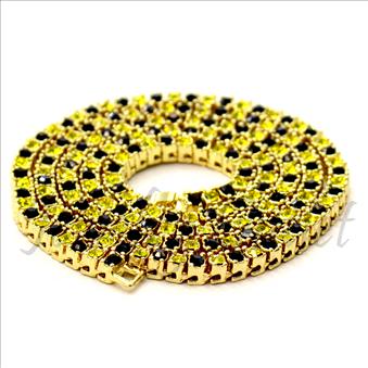 Hip Hop Fashion 1 Row Necklace in Yellow Plating With Black & Yellow Stones