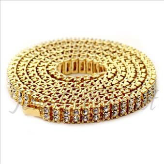 Hip Hop Fashion 2 Row Necklace in Gold Plating With White Stones