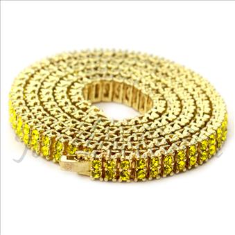 Hip Hop Fashion 2 Row Necklace in Gold Plating With Yellow Stones