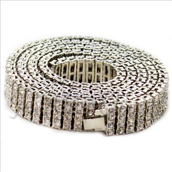 Hip Hop Fashion 4 Row Necklace in Silver Plating With White Stone