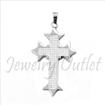 Stainless Steel Mens Cross Pendant With CNC Setting & CZ Diamonds