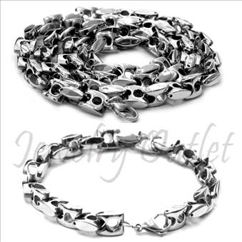 Stainless Steel Mens Link Necklaces And Bracelet Set Necklace in 6 MM With 24 Inch And Bracelet in 6 MM With 9 Inch