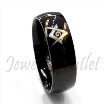 Stainless Steel Mens Comfort Fit Band With Masonic Design