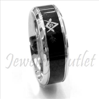 Stainless Steel Mens Comfort Fit Band With Masonic Design & Two Tone Band
