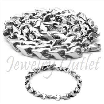 Stainless Steel Mens Bullet Necklaces And Bracelet SetNecklace in 6 MM With 24 InchAnd Bracelet in 6 MM With 9 Inch