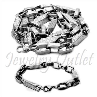 Stainless Steel Mens Bullet Necklaces With Bracelet Set Necklace in 6 MM With 24 Inch And Bracelet in 6 MM With 9 Inch