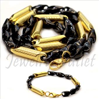 Stainless Steel Mens Bullet Necklaces And Bracelet Set Necklace in 6 MM With 24 Inch And Bracelet in 6 MM With 9 Inch