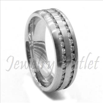 Stainless Steel Comfort Fit Band With Cubic Zirconia and Chanel Setting Band.