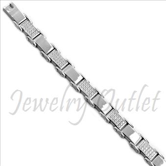 Stainless Steel Mens Bracelets In Silver Plating with CZ Diamonds