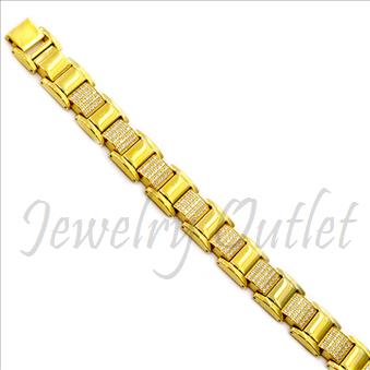 Stainless Steel Mens Bracelets In Gold Plating with CZ Diamonds
