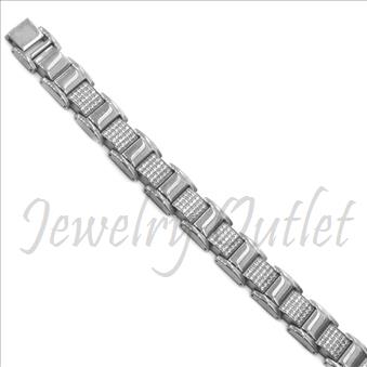 Stainless Steel Mens Bracelets In Silver Plating with CZ Diamonds