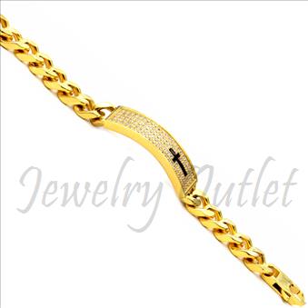 Stainless Steel Mens Bracelets In Gold Plating with CZ Diamonds