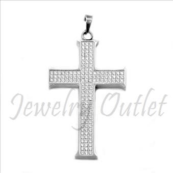 Stainless Steel Mens Cross Pendant With CNC Setting & CZ Diamonds