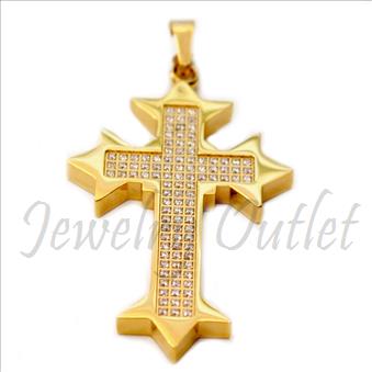 Stainless Steel Mens Cross Pendant With CNC Setting & CZ Diamonds