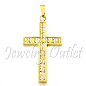 Stainless Steel Mens Cross Pendant With CNC Setting & CZ Diamonds