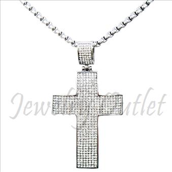 Stainless Steel Mens Large CZ Cross With Necklace