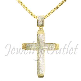 Stainless Steel Mens Large CZ Cross With Necklace