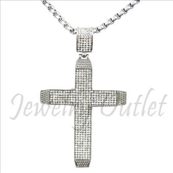 Stainless Steel Mens Large CZ Cross With Necklace