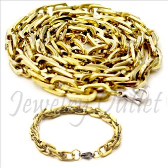 Stainless Steel Mens Link Chain Necklaces And Bracelet Set in 6 MM With 24 Inch Necklace and 6MM With 9 Inch Bracelet