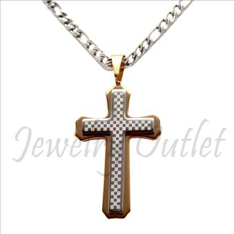 Stainless Steel Chain and Charm Combo Set Includes 30 Inch Length Figaro Chain With an Approximately 3.5 Inch Cross Tall Pendant