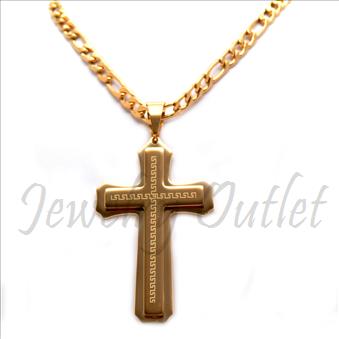 Stainless Steel Chain and Charm Combo Set Includes 30 Inch Length Figaro Chain With an Approximately 3.5 Inch Cross Tall Pendant