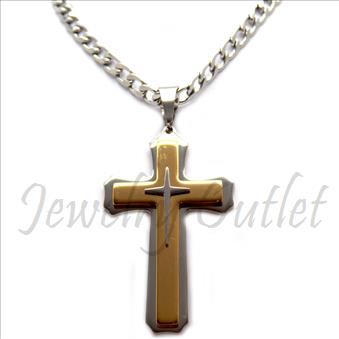 Stainless Steel Chain and Charm Combo Set Includes 30 Inch Length Cuban Chain With an Approximately 3.5 Inch Cross Tall Pendant