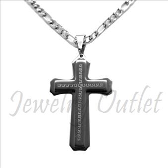 Stainless Steel Chain and Charm Combo Set Includes 30 Inch Length Figaro Chain With an Approximately 3.5 Inch Cross Tall Pendant