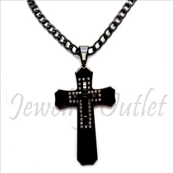 Stainless Steel Chain and Charm Combo Set Includes 30 Inch Length Cuban Chain With an Approximately 3.5 Inch Cross Tall Pendant