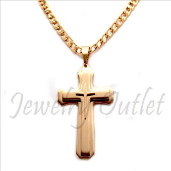 Stainless Steel Chain and Charm Combo Set Includes 30 Inch Length Cuban Chain With an Approximately 3.5 Inch Cross Tall Pendant