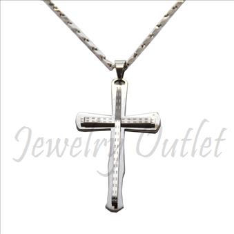 Stainless Steel Chain and Charm Combo Set Includes 30 Inch Length Bullets Chain With an Approximately 3.5 Inch Cross Tall Pendant