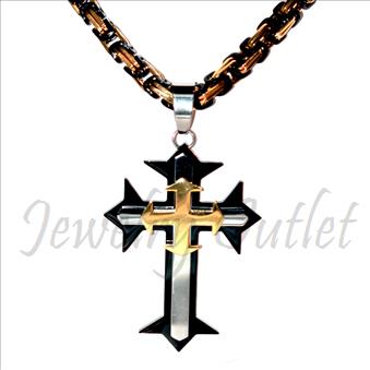 Stainless Steel Chain and Charm Combo Set Includes 30 Inch Length Byzantine Chain With an Approximately 3.5 Inch Cross Tall Pendant