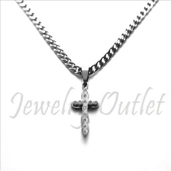 Stainless Steel Chain and Charm Combo Set Includes 24 Inch Length Cuban Chain With an Approximately 1.2 Inch Cross Pendant