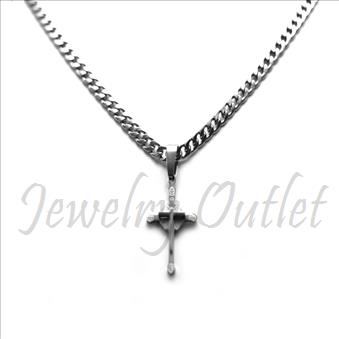 Stainless Steel Chain and Charm Combo Set Includes 24 Inch Length Cuban Chain With an Approximately 1.2 Inch Cross Pendant