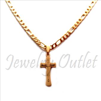 Stainless Steel Chain and Charm Combo Set Includes 24 Inch Length Figaro Chain With an Approximately 1.2 Inch Cross Pendant