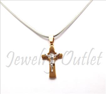 Stainless Steel Chain and Charm Combo Set Includes 24 Inch Length Snake Chain With an Approximately 1.2 Inch Cross Pendant