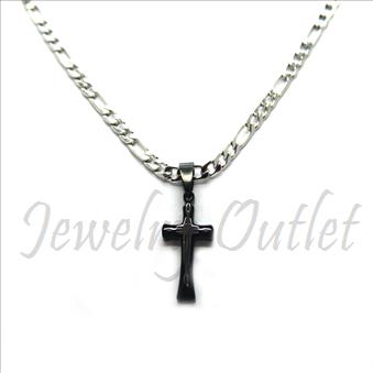 Stainless Steel Chain and Charm Combo Set Includes 24 Inch Length Figaro Chain With an Approximately 1.2 Inch Cross Pendant