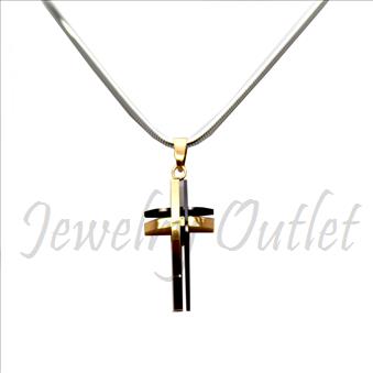 Stainless Steel Chain and Charm Combo Set Includes 24 Inch Length Snake Chain With an Approximately 1.2 Inch Cross Pendant