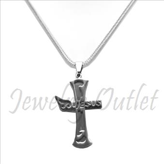 Stainless Steel Chain and Charm Combo Set Includes 24 Inch Length Snake Chain With an Approximately 1.2 Inch Cross Pendant