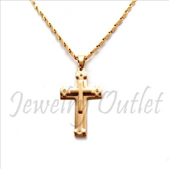 Stainless Steel Chain and Charm Combo Set Includes 24 Inch Length Bullet Chain With an Approximately 1.2 Inch Cross Pendant