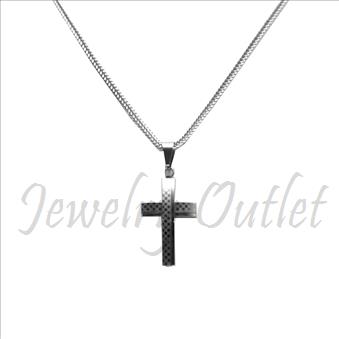 Stainless Steel Chain and Charm Combo Set Includes 24 Inch Length Franco Chain With an Approximately 1.2 Inch Cross Pendant
