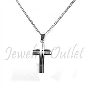 Stainless Steel Chain and Charm Combo Set Includes 24 Inch Length Franco Chain With an Approximately 1.2 Inch Cross Pendant