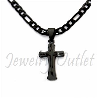 Stainless Steel Chain and Charm Combo Set Includes 24 Inch Length Figaro Chain With an Approximately 1.2 Inch Cross Pendant