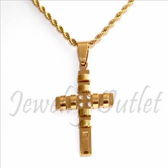 Stainless Steel Chain and Charm Combo Set Includes 24 Inch Length Rope Chain With an Approximately 1.2 Inch Cross Pendant
