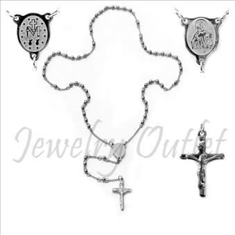 Stainless Steel Rosario Beautiful Shiny 24 inches Rosary Chain and 6 inches dangling part with Cross