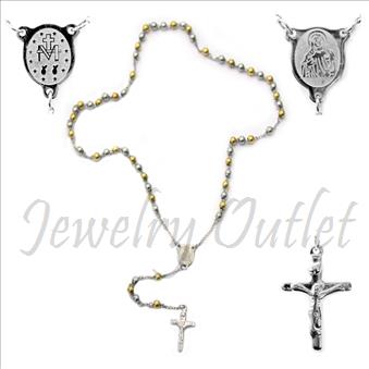 Stainless Steel Rosario Beautiful Shiny 24 inches Rosary Chain and 6 inches dangling part with Cross