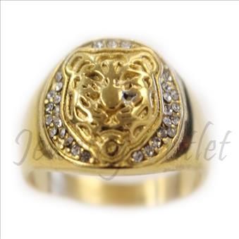 Stainless Steel Mens Ring Lion Face