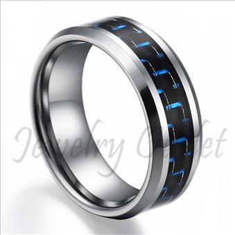 Tungsten High Polished With Blue & Black Carbon Fiber Band